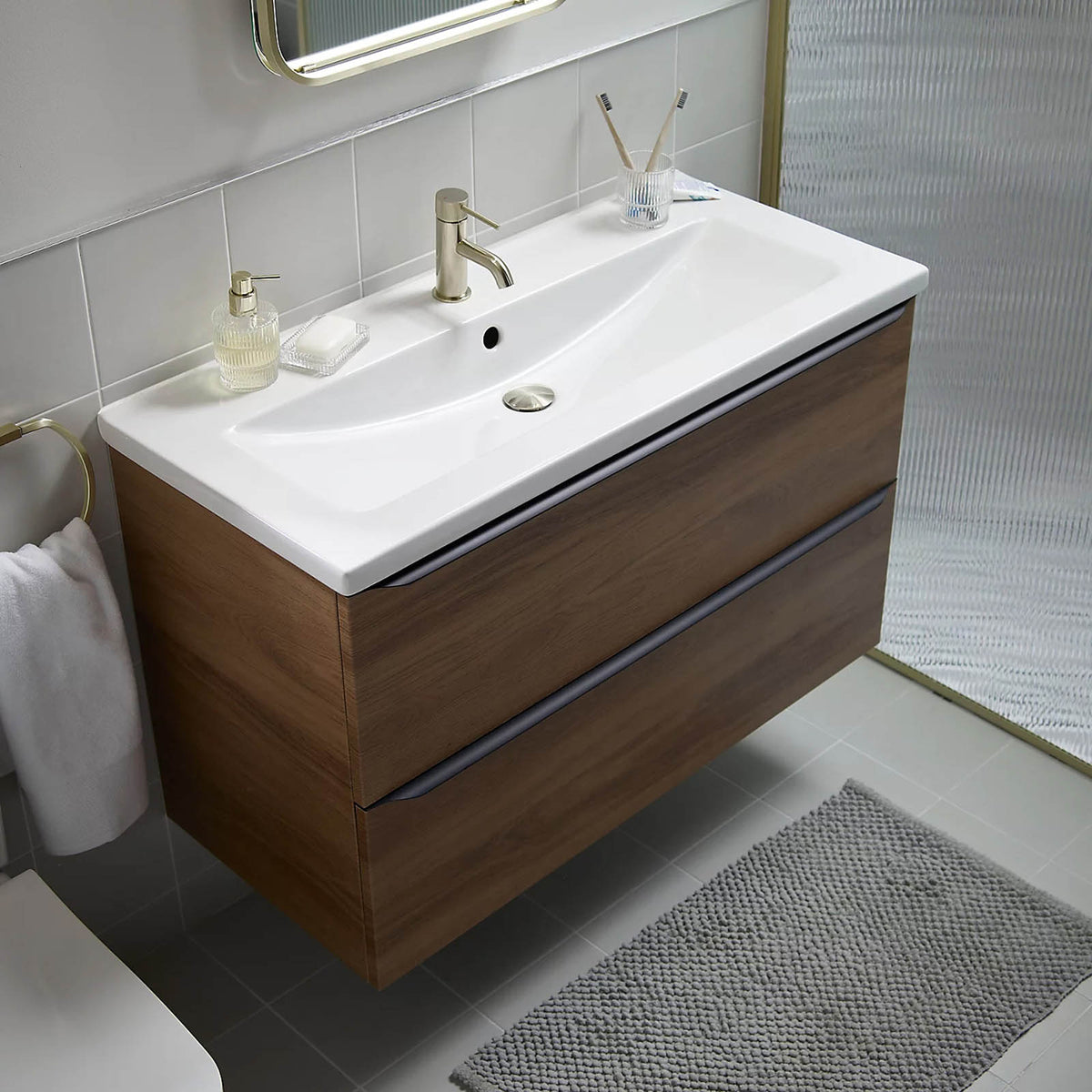 Bathroom Vanity Basin Sink White Rectangular Ceramic Countertop Waste W100.4cm - Image 6