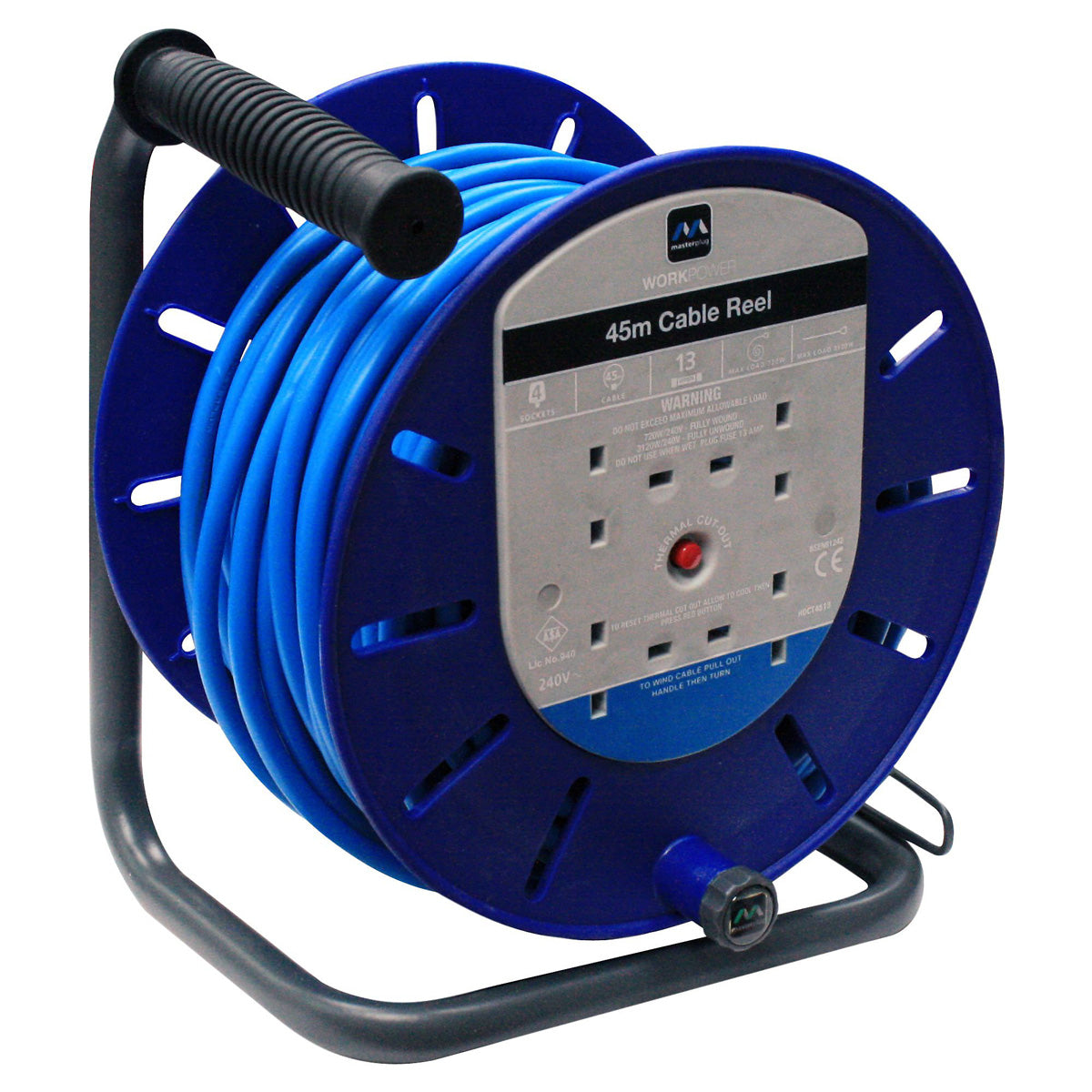 Masterplug Cable Reel 4 Gang 45m Blue Extension Lead 13A Outdoor Heavy Duty - Image 1