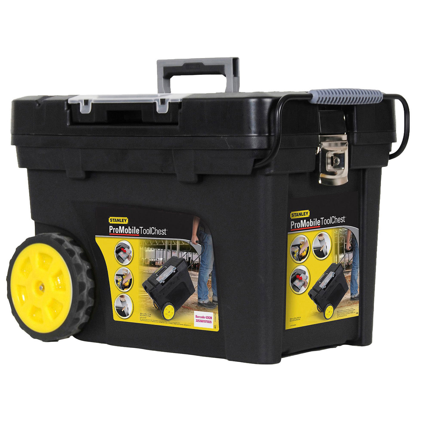Stanley Pro Mobile Tool Box Chest 24" Plastic 4 Compartment Black Wheeled - Image 1