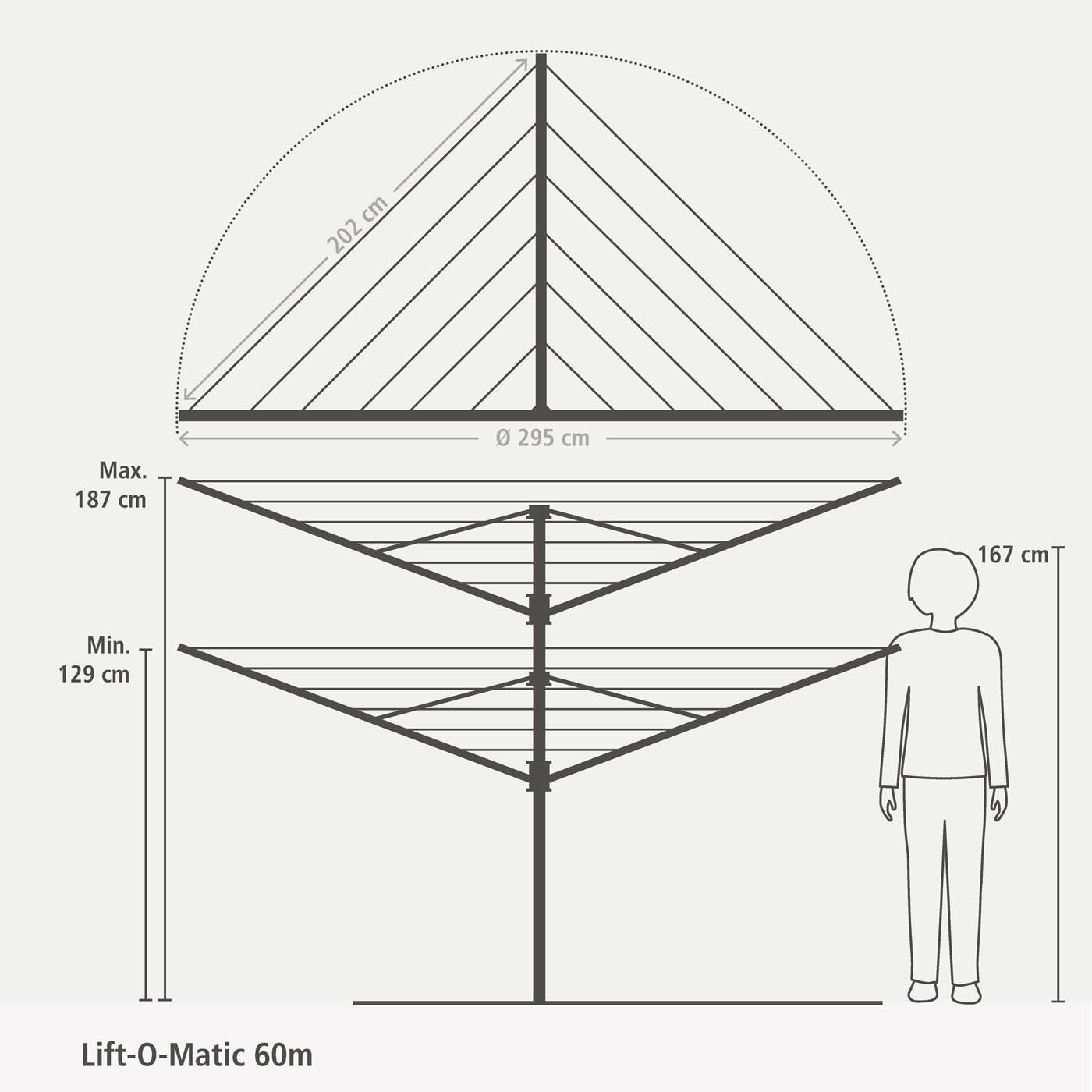Brabantia Rotary Airer Silver Effect Outdoor Hanging Washing Line Stand 60m - Image 3