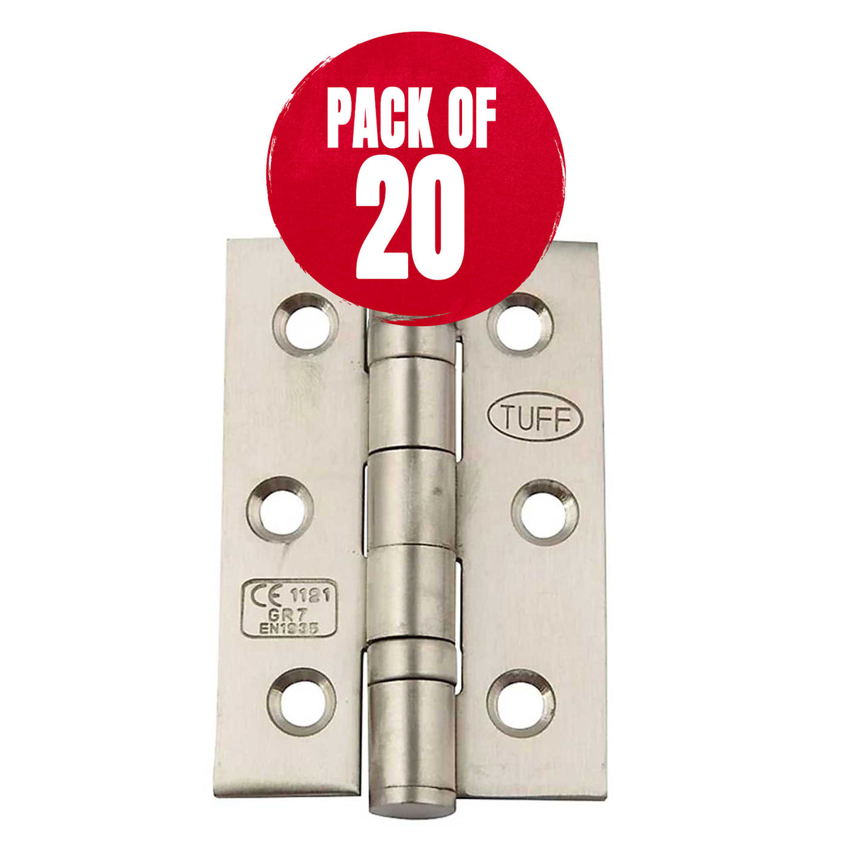 Butt Door Hinge CE7 Internal Stainless Steel Satin Medium Door (L)76mm 20 Pack - Image 1