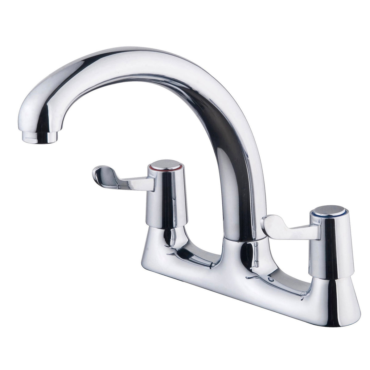 Kitchen Tap Mixer Chrome Dual Lever Swivel Spout 1/4 Turn Brass Modern Faucet - Image 1