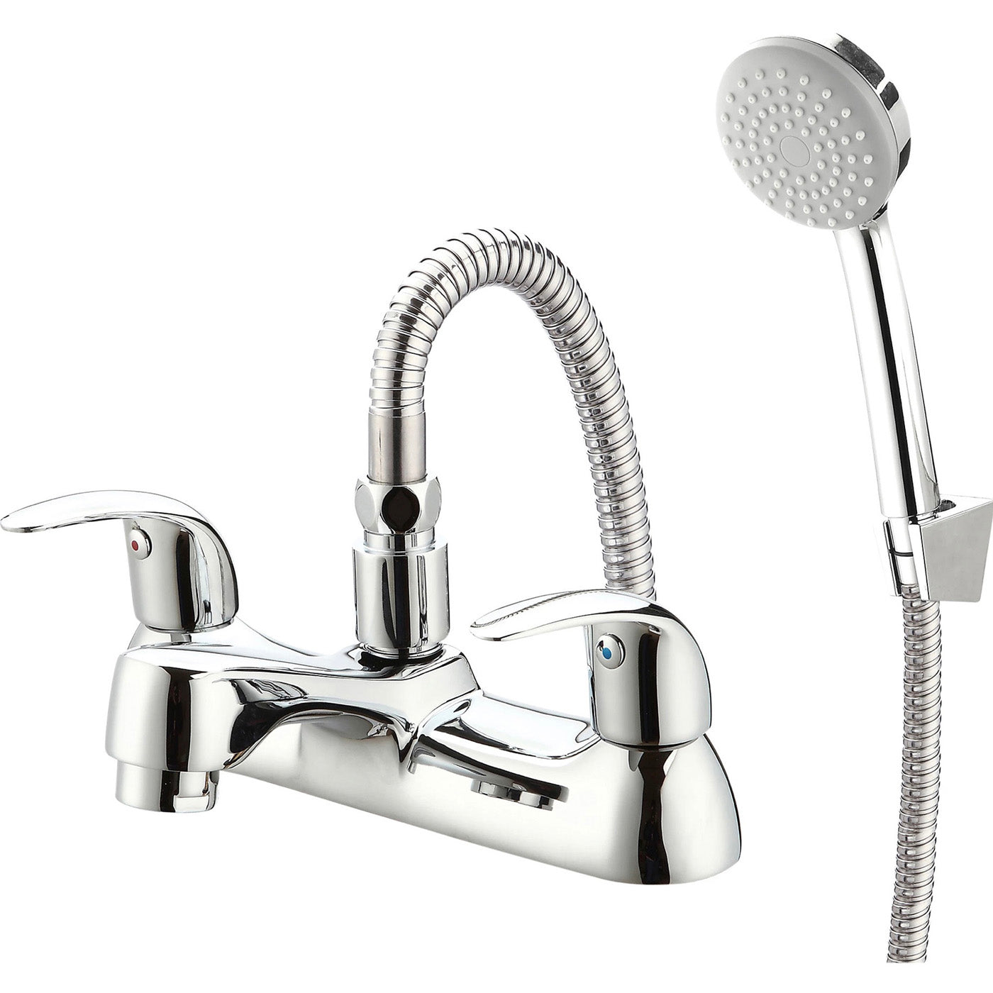 Bath Mixer Tap With Hand Held Set Chrome Double Lever Round Head Bathroom - Image 2