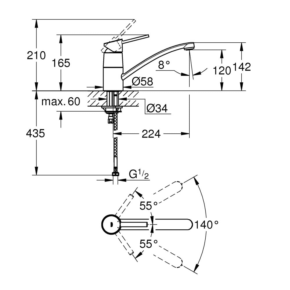 Grohe Kitchen Tap Mixer Chrome Single Lever Swivel Spout Ergonomic Modern Faucet - Image 3