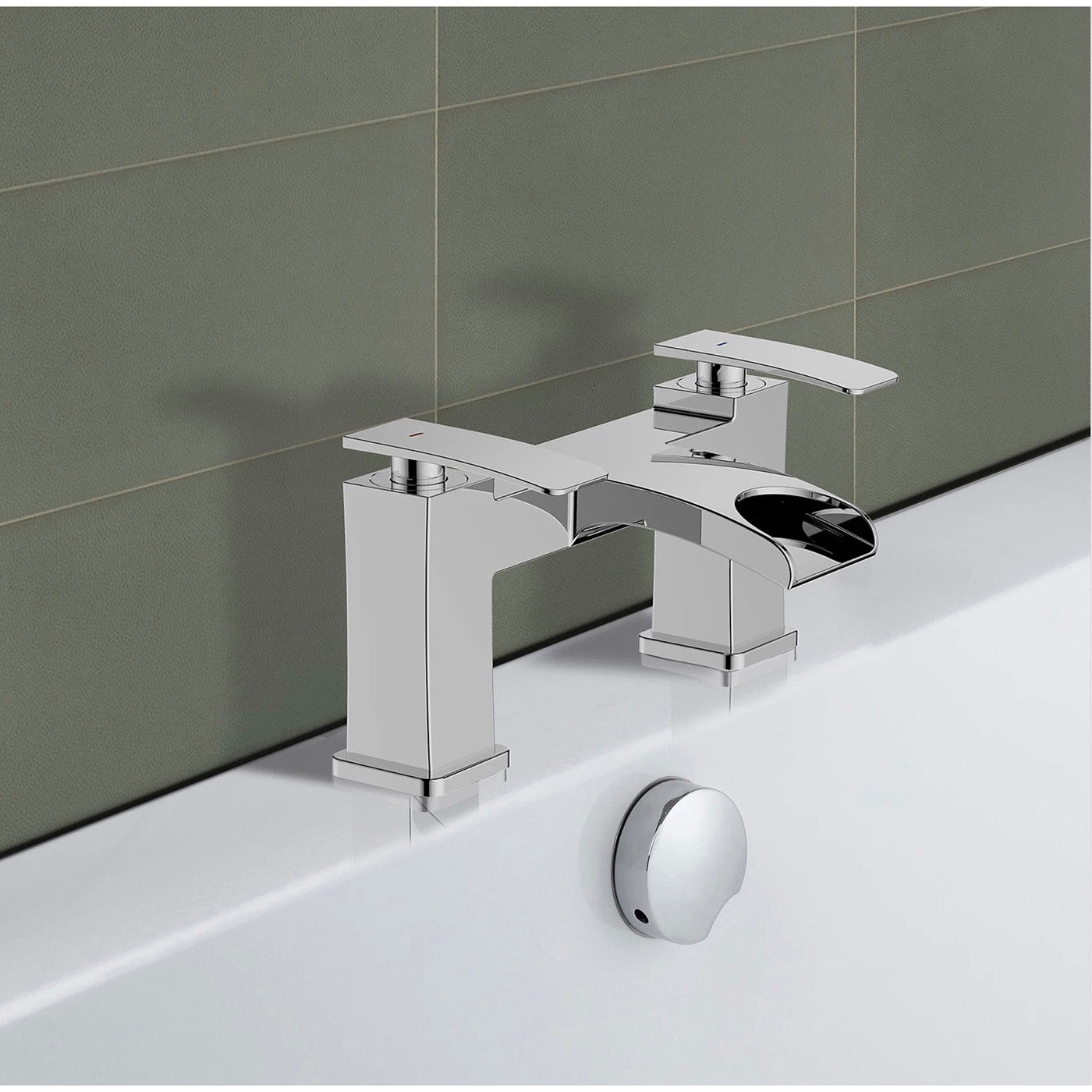 Bath Filler Tap Dual Lever Manual Modern Chrome Plated Bathroom Square - Image 2