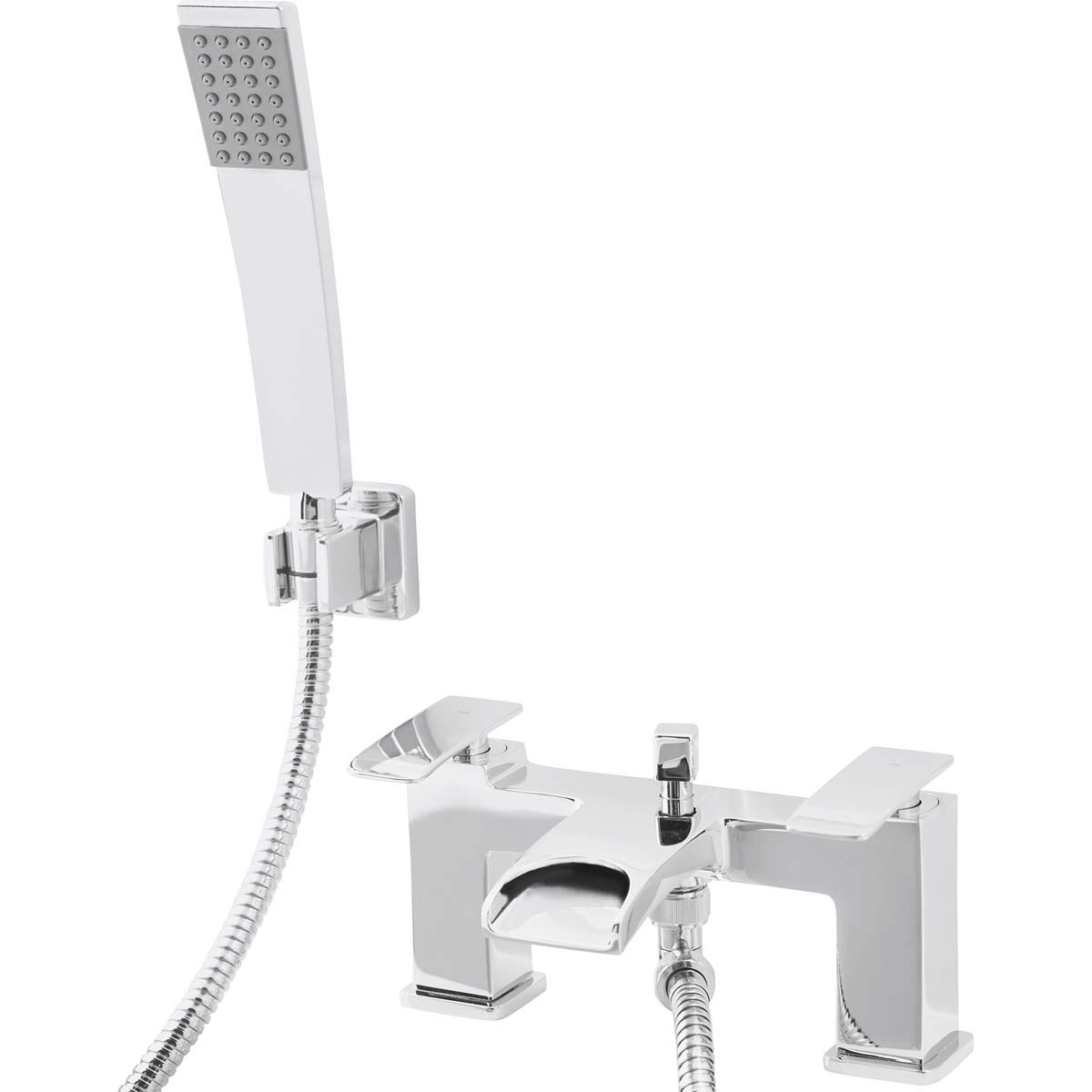 Bath Filler Tap Mixer With Hand Held Set Chrome Dual Lever Square Head Bathroom - Image 1
