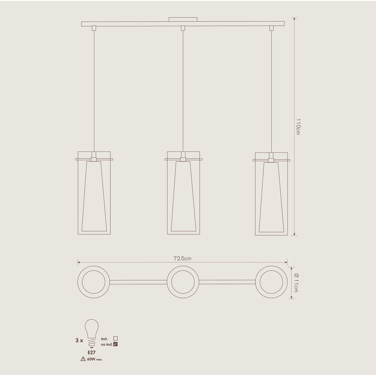 Pendant Ceiling Light 3 Way White Chrome Effect Glass Shades IP20 (Dia)110mm - Image 6