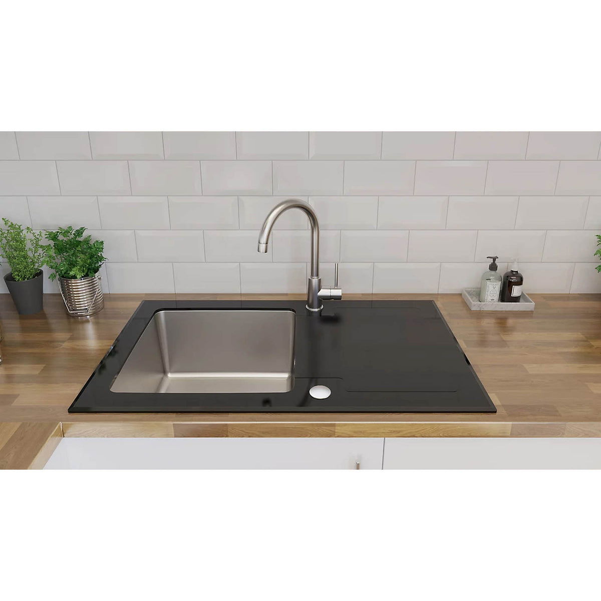 Cooke & Lewis Christianna 1 Bowl Sink Drainer Black Glass 860mm - Image 4