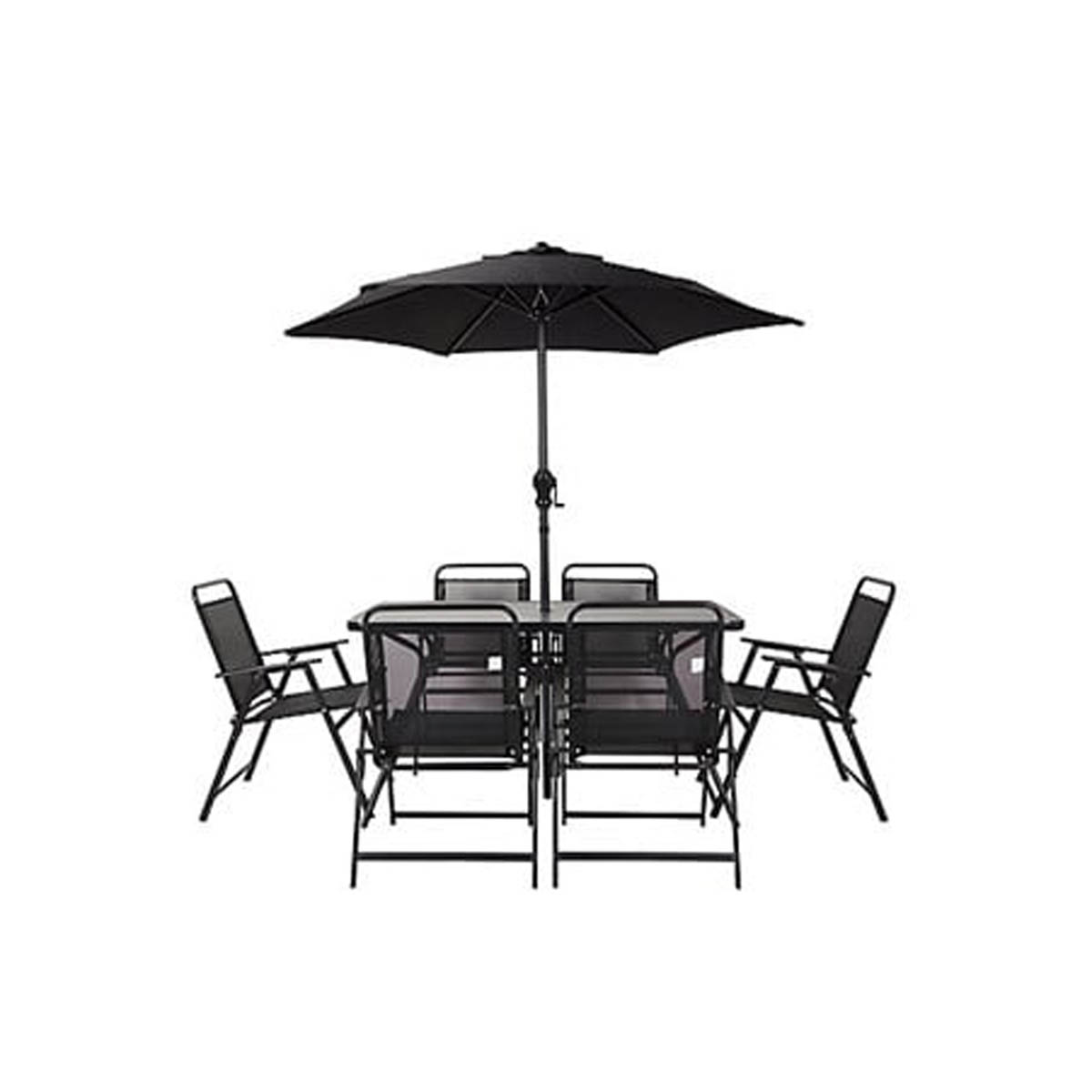 Outdoor 6 Seater Dining Set Matt Black Metal Foldable Durable Comfortable - Image 1