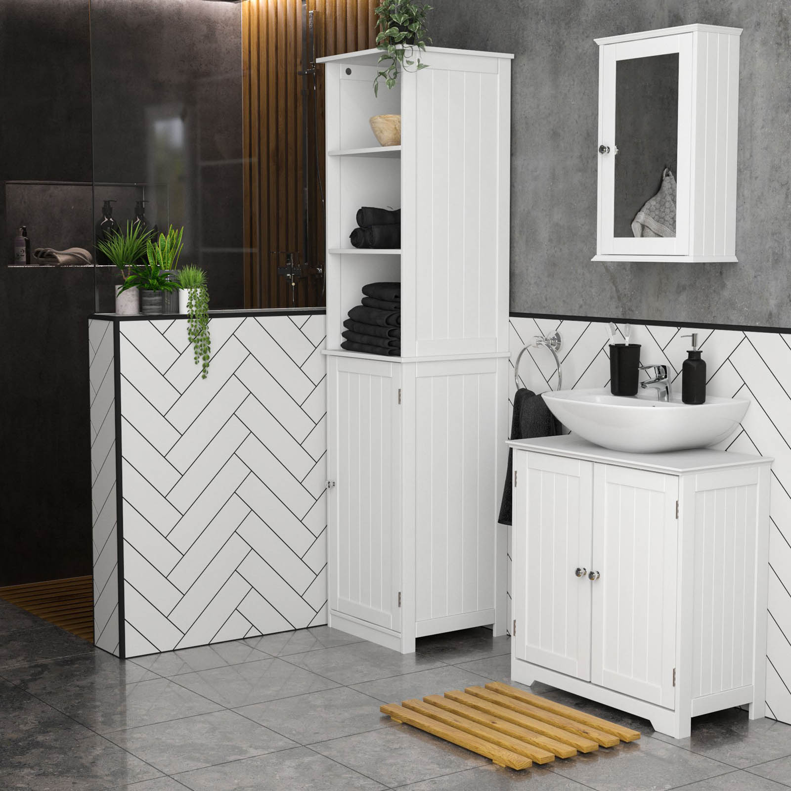Lassic Hayle Tall Matt White Single Wall-mounted Bathroom Cabinet (H)160cm (W)40cm - Image 2