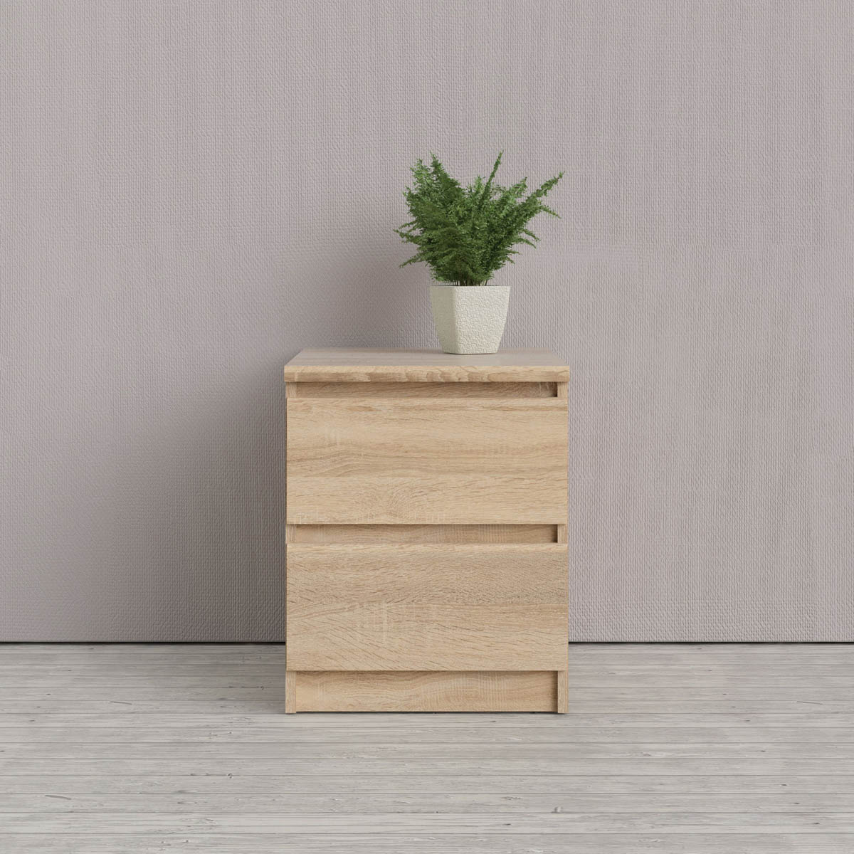 Bedside Table Matt Oak Effect 2 Drawer Bedroom Furniture Bedside Contemporary - Image 3