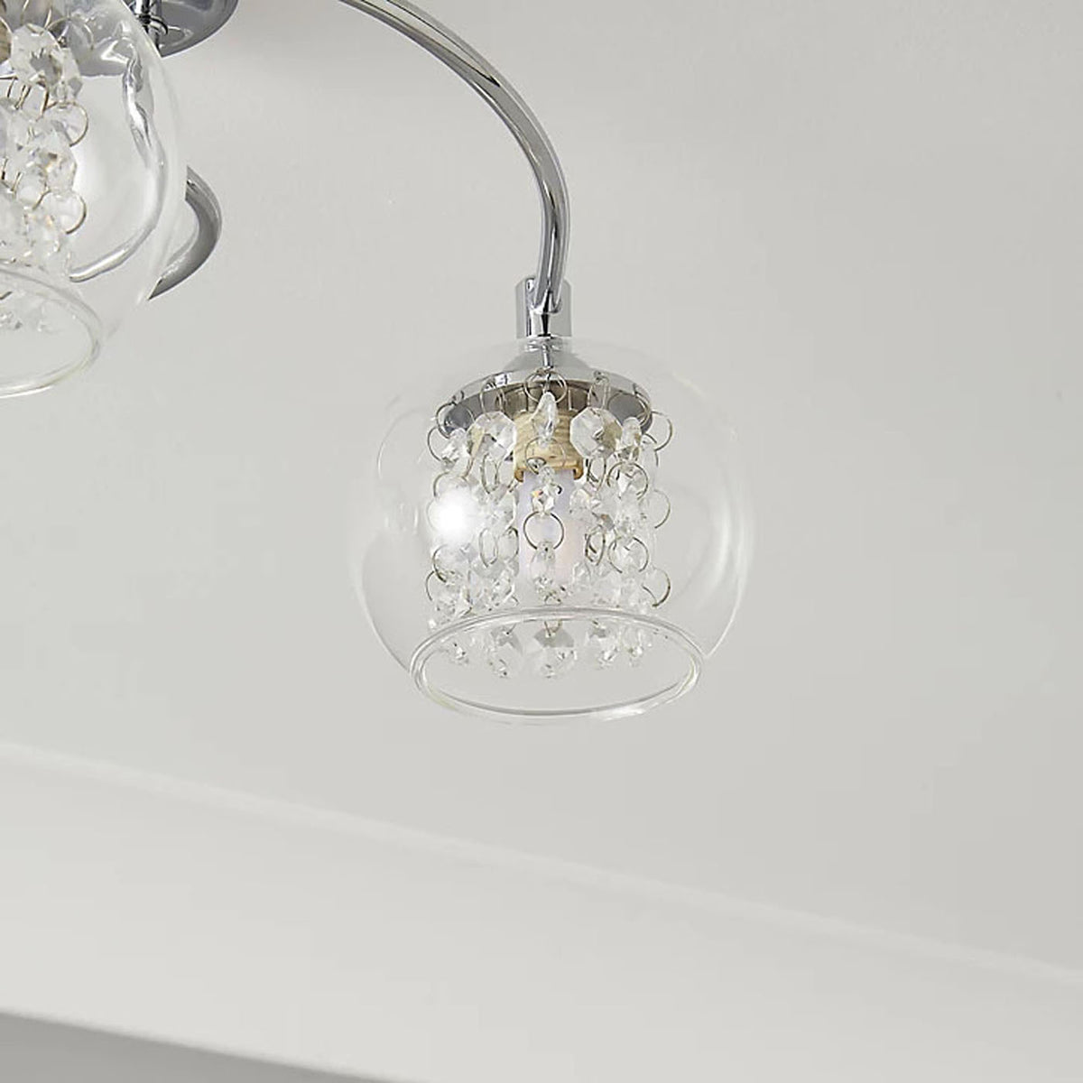 Ceiling Light 3 Way Clear Beaded Glass Globe Shades Chrome Bedroom Living Room - Image 4