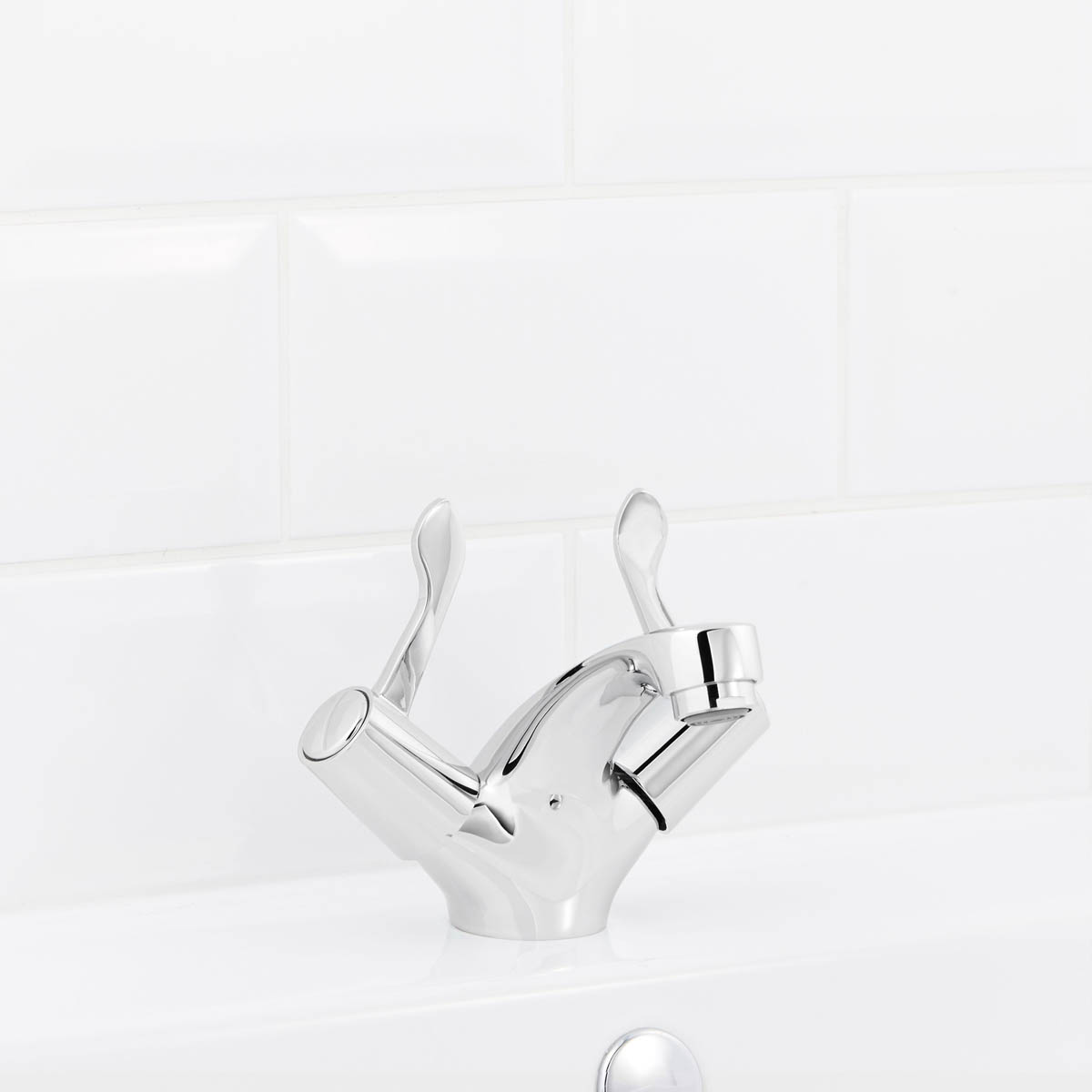 Bathroom Basin Mixer Tap Dual Double Lever Modern Chrome Finish Water Savings - Image 2