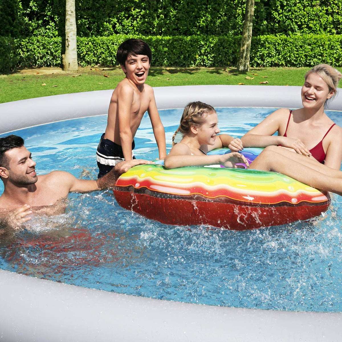 Bestway Swimming Pool Inflatable Family Round Grey With Pump (L) 396 x (H) 84cm - Image 3