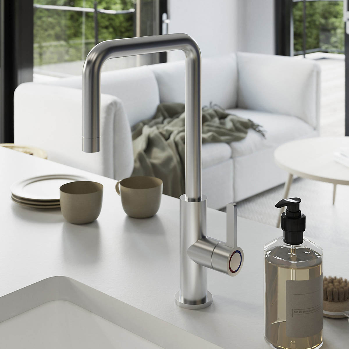 Kitchen Tap Mixer Chrome Side Single Lever Swivel Spout Contemporary Faucet - Image 2