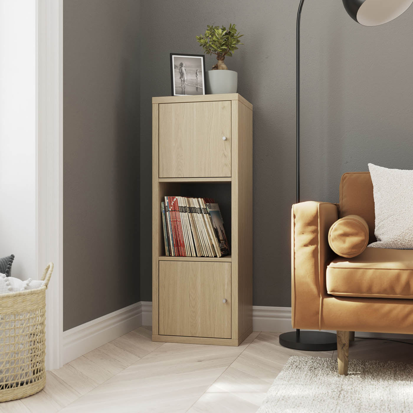 Bookshelf Storage Unit 3 Tier Natural Oak Effect Rectangular (H)1080mm (W)389mm - Image 3