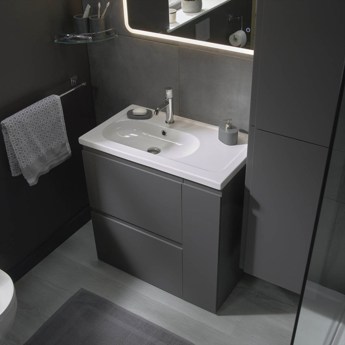 Bathroom Cabinet Levanna Matt Grey Freestanding Vanity Unit Storage Furniture - Image 2