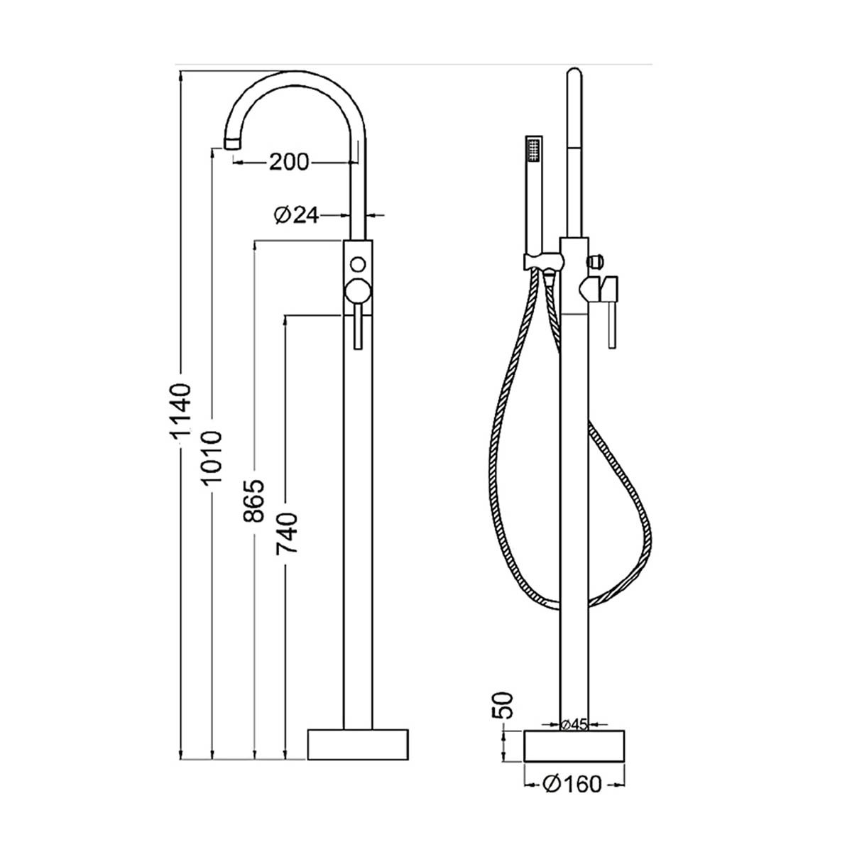 Freestanding Bath Filler Tap Mono Shower Mixer Bronze Single Spray Pattern - Image 2