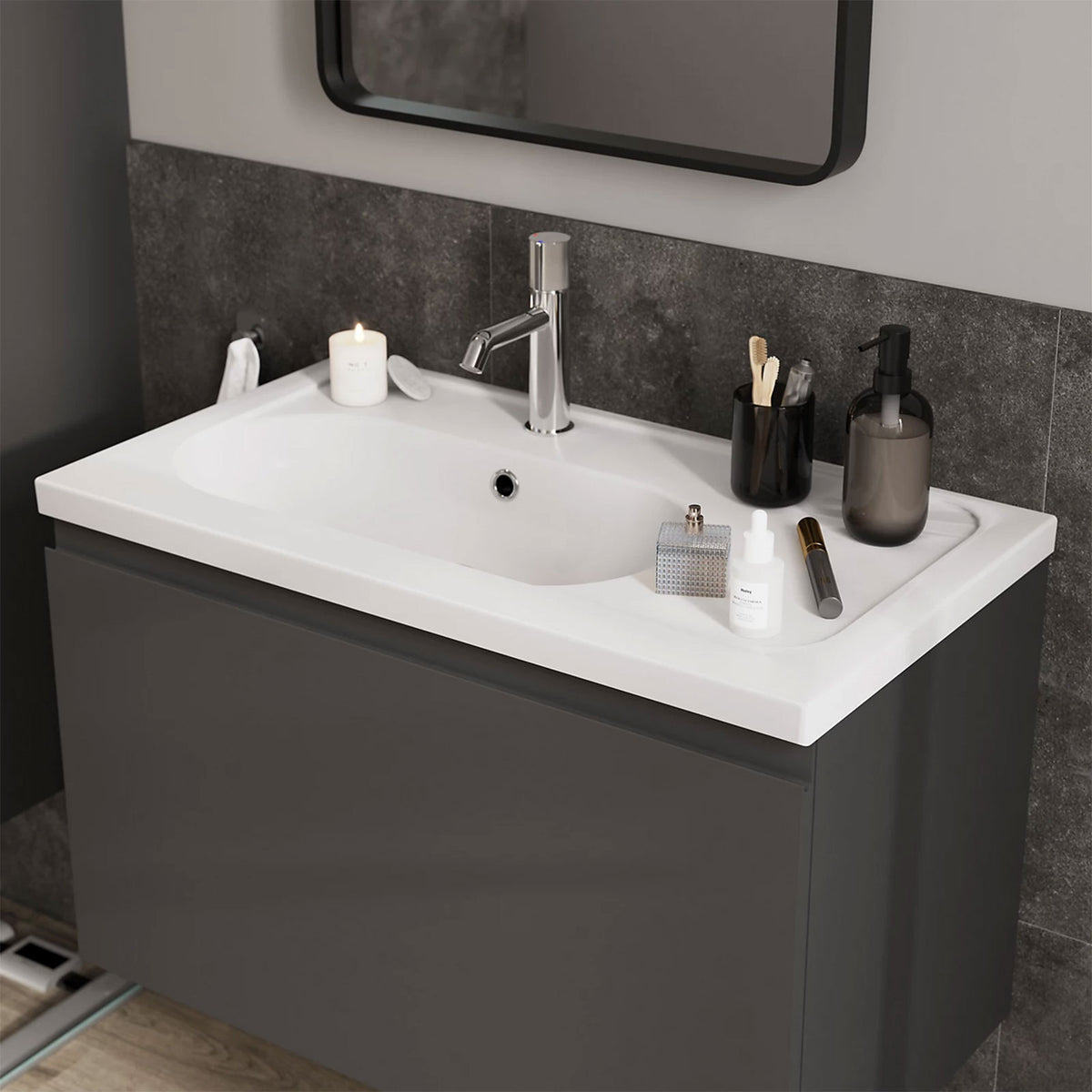 GoodHome Levanna Gloss White Rectangular Vanity Basin (W)80.6cm - Image 1