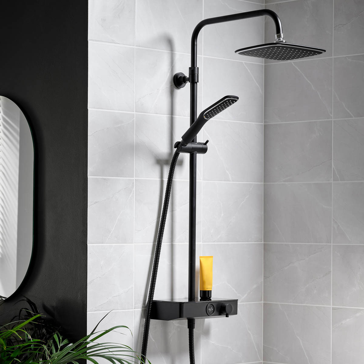 Triton Thermostatic Mixer Shower Dual Head Matt Black Brushed Steel Square - Image 5