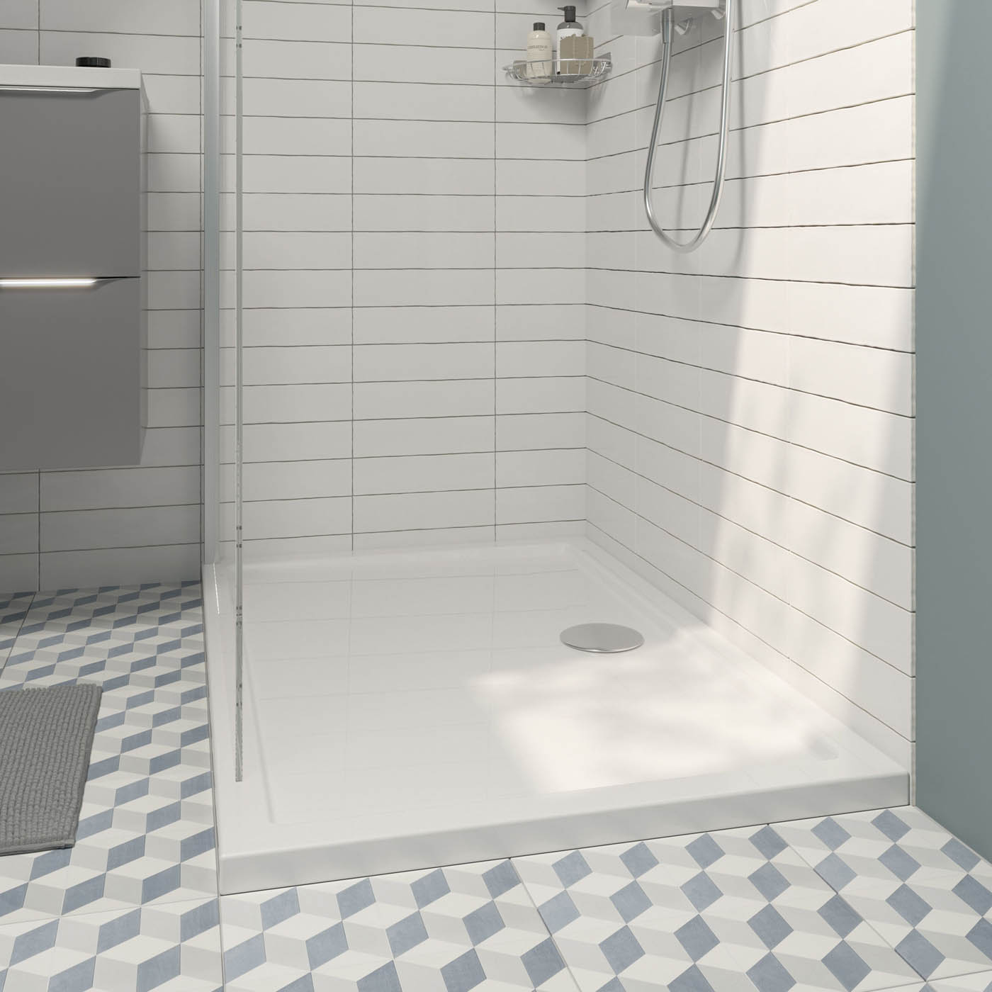 Shower Tray Gloss White Rectangular Centre Drain Bathroom Modern 800x1200x40mm - Image 2