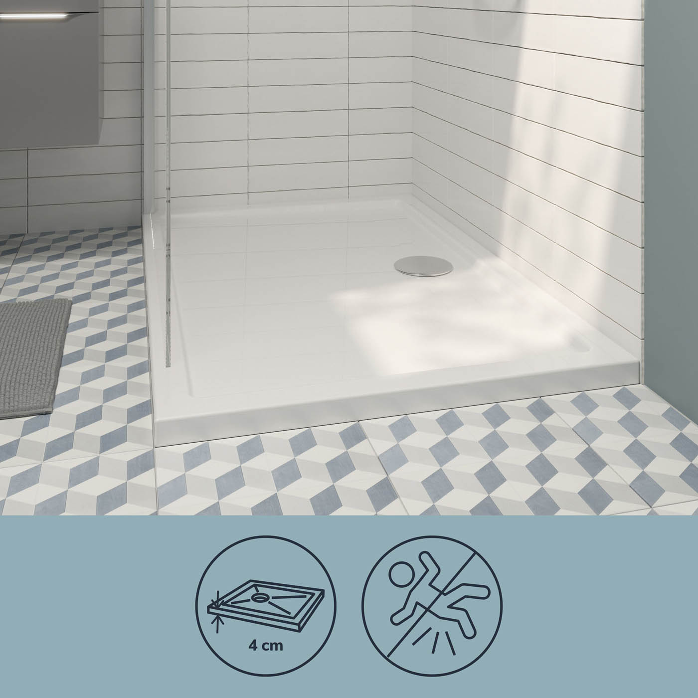 Shower Tray Gloss White Rectangular Centre Drain Bathroom Modern 800x1200x40mm - Image 4
