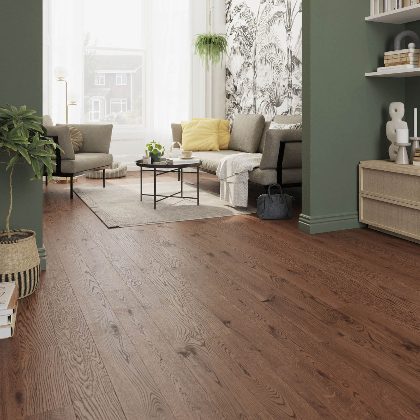 GoodHome Skara Rustic Brown Oak Engineered Real wood top layer flooring, 1.35m² - Image 1