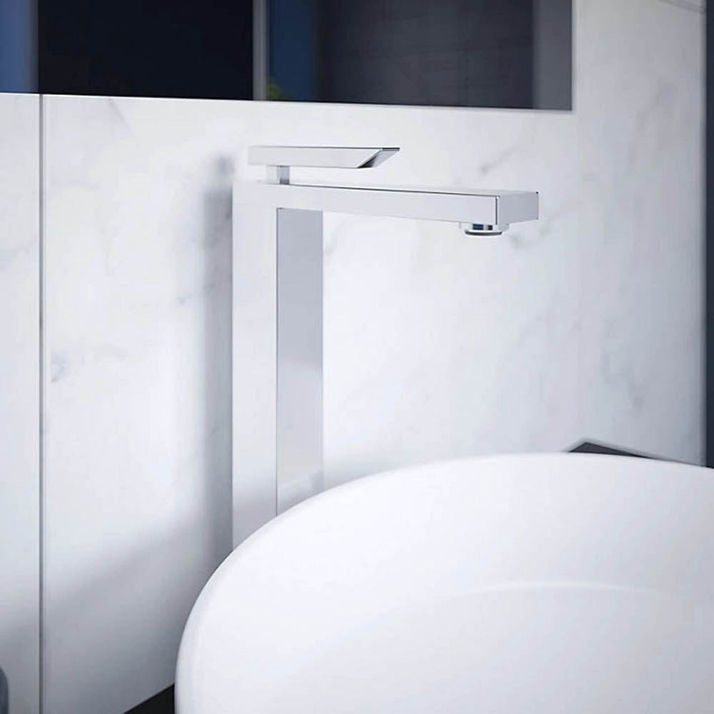 Basin Tap Mono Mixer Chrome Tall Square Single Lever Clicker Waste Bathroom - Image 2