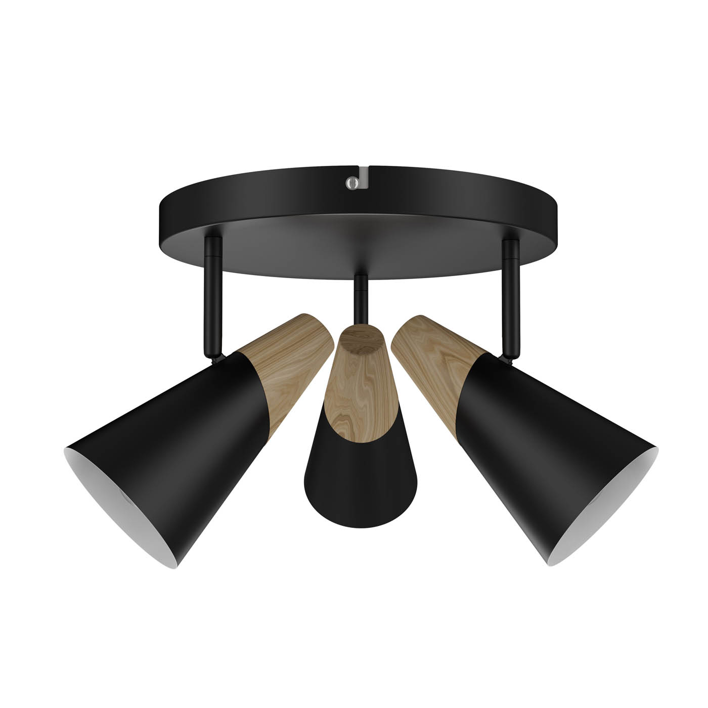 LED Ceiling Spotlight 3 Way Multi Arm Matt Black Wooden Adjustable Heads Modern - Image 1