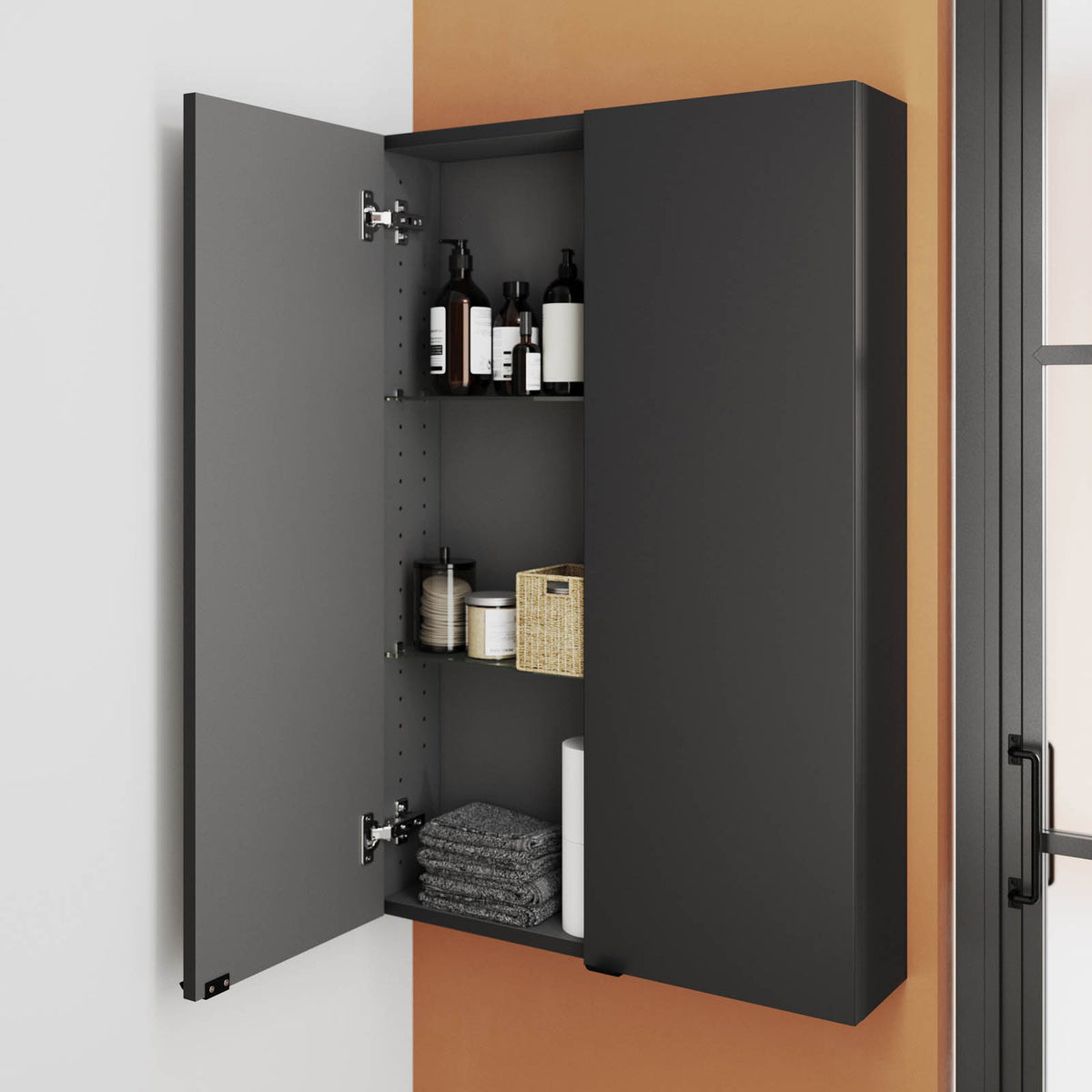 Bathroom Double Wall Cabinet Imandra Matt Black Soft Close Modern H90xW60cm - Image 3