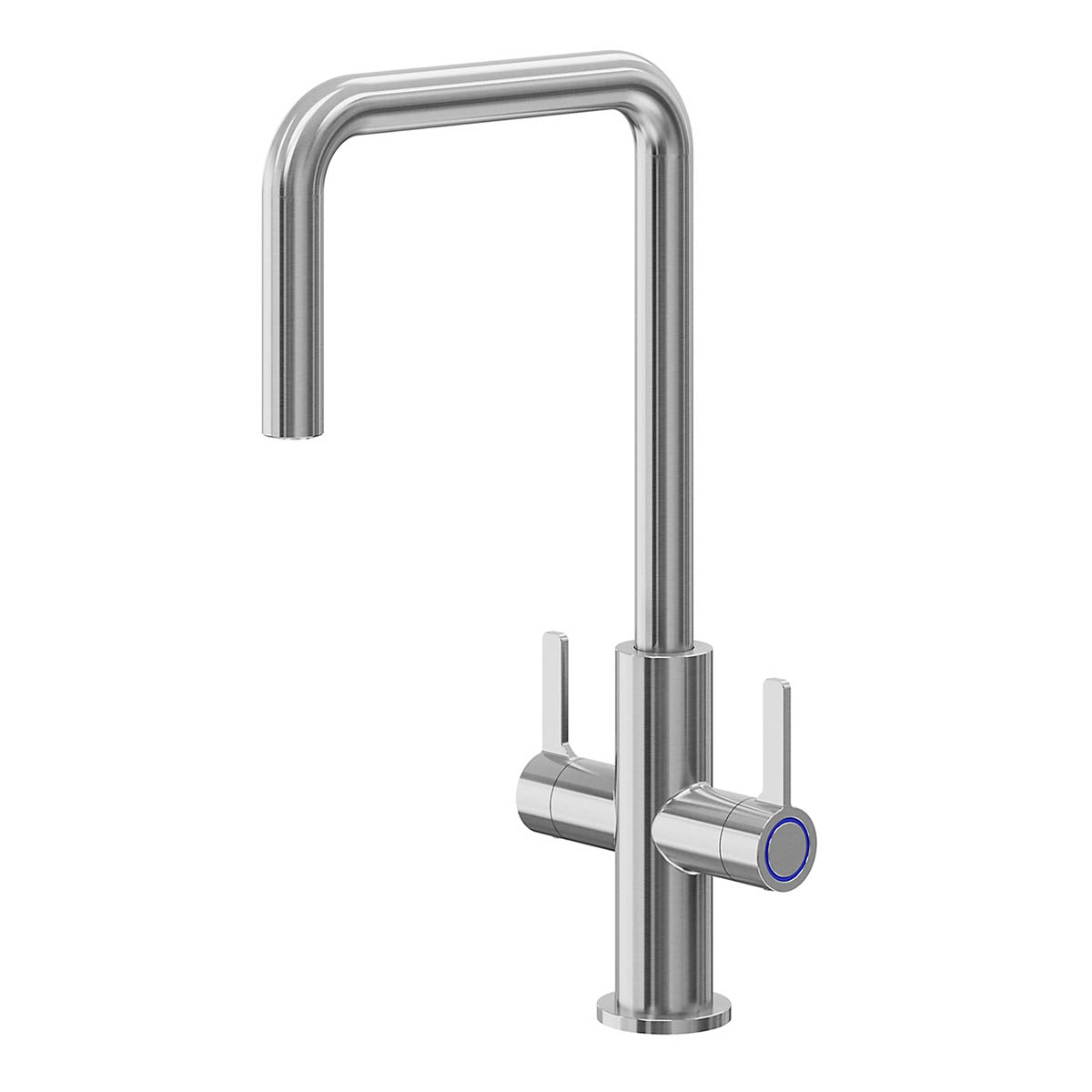 Kitchen Tap Mixer Stainless Steel Double Lever Swivel Spout Modern Faucet - Image 1