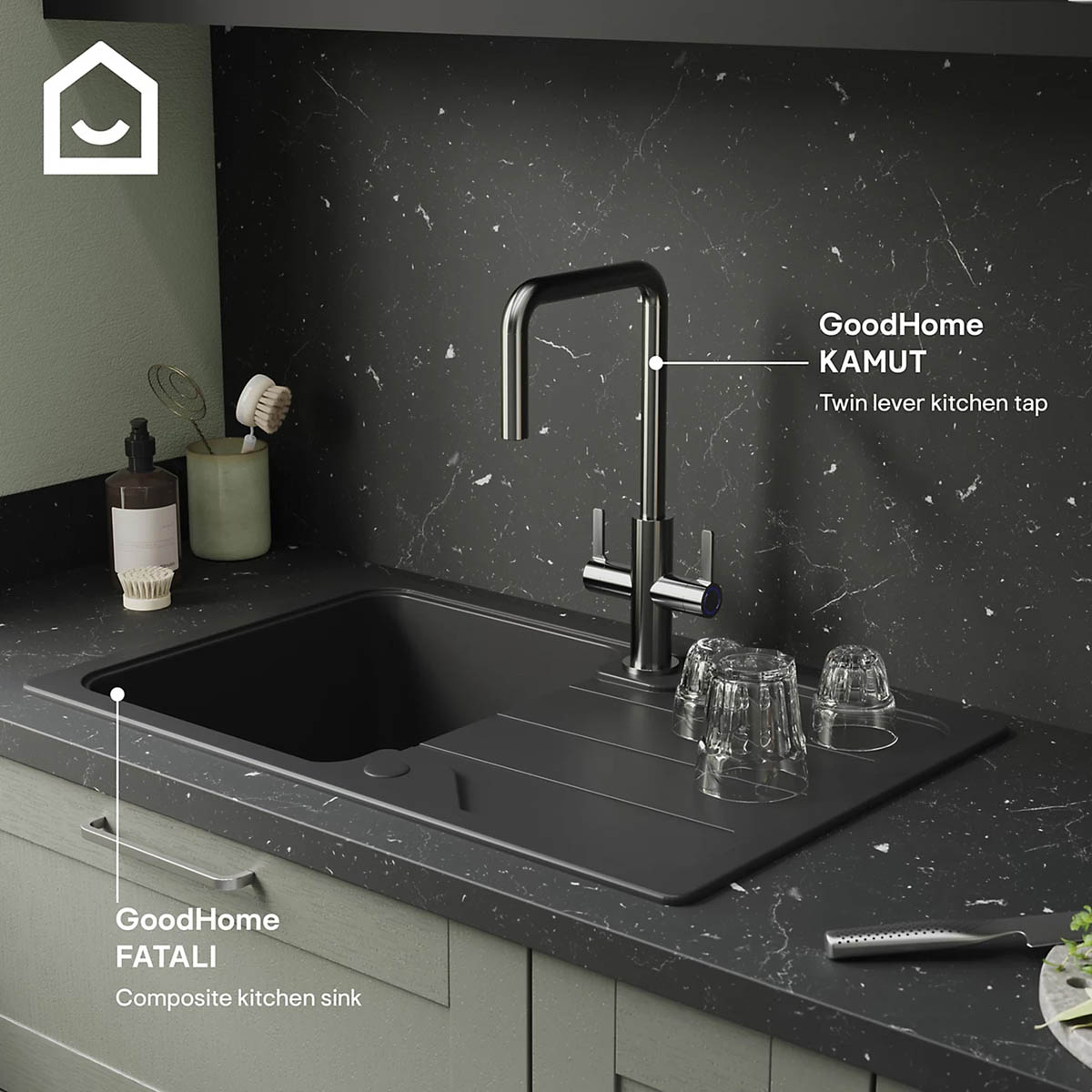 Kitchen Tap Mixer Stainless Steel Double Lever Swivel Spout Modern Faucet - Image 7