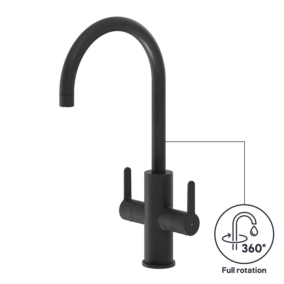 Kitchen Tap Mixer Black Graphite Brass Dual Lever Swivel Spout Modern Faucet - Image 7