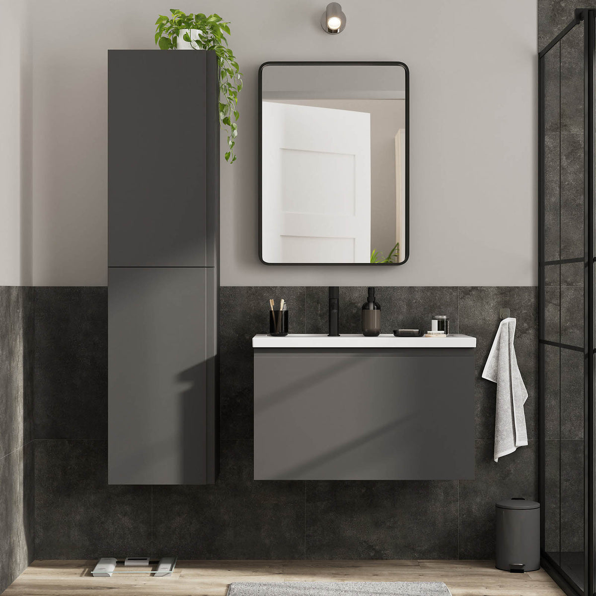 Bathroom Cabinet Levanna Matt Grey Single Wall Mounted Vanity Unit Furniture - Image 3