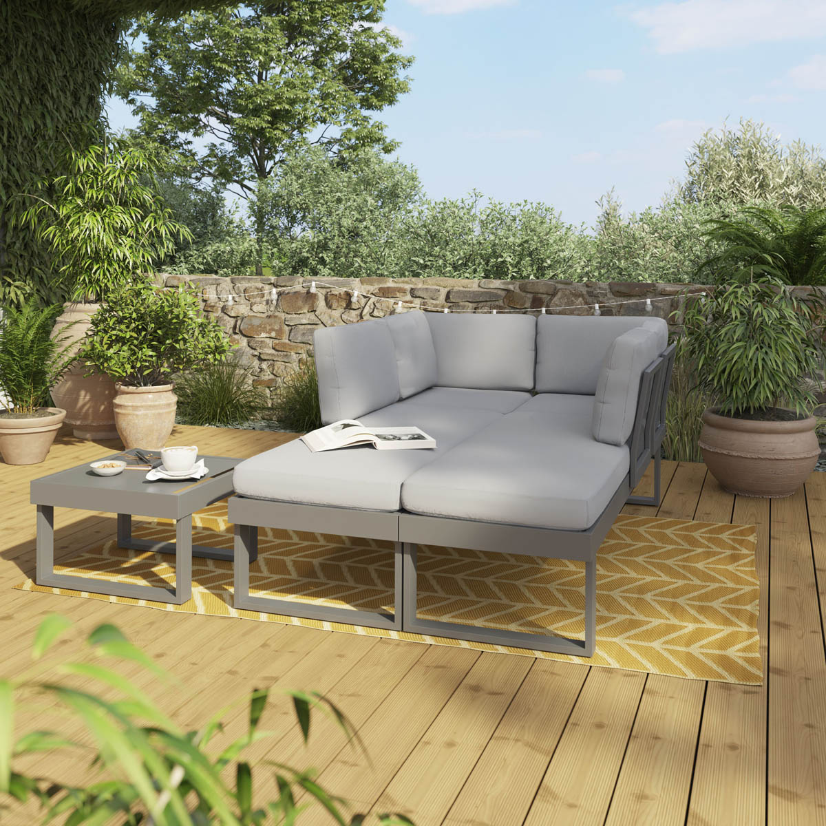 Outdoor Garden Corner Sofa Table Coffee Set 6 Seater Matt Steel Grey Metal - Image 5