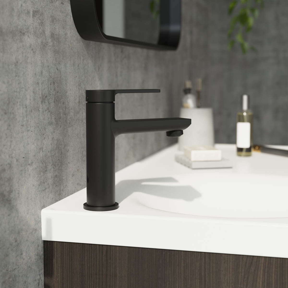 Bathroom Basin Tap Mixer Black Round Single Lever Brass Clicker Waste Modern - Image 3