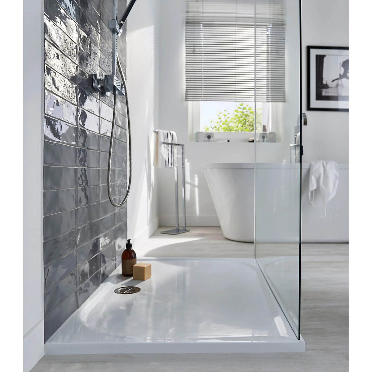 Shower Tray Limski White Rectangular 27mm Centre Drain Anti Slip Flat Modern - Image 2