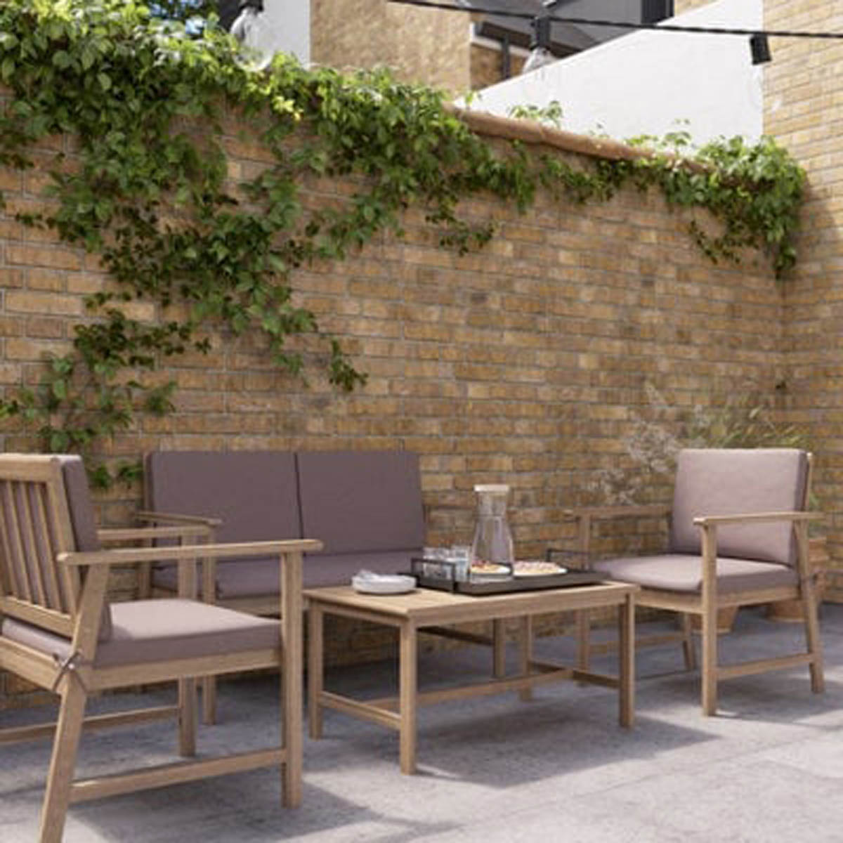 Outdoor Coffee Set 4 Seater Natural Wood Chairs Table Garden Patio Furniture - Image 5