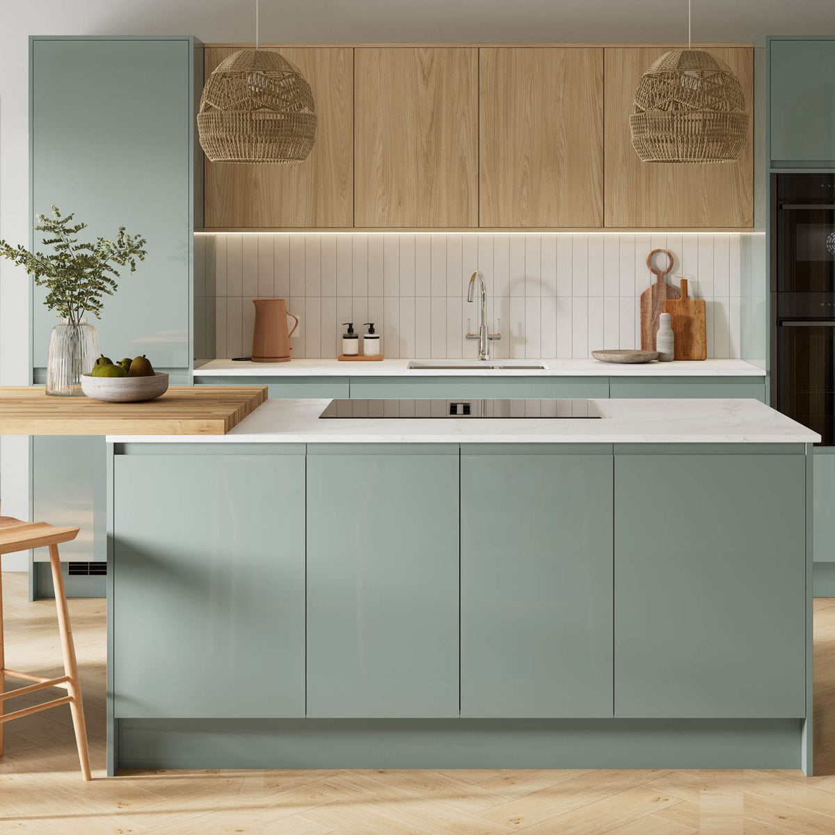 Kitchen Cabinet Door Garcinia Gloss Reed Green 70:30 Larder W60xH128.cm - Image 2