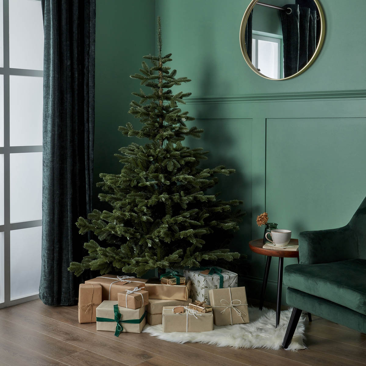 6ft Full Nordmann Warm white LED Hinged Pre-lit Artificial Christmas tree - Green - Image 1