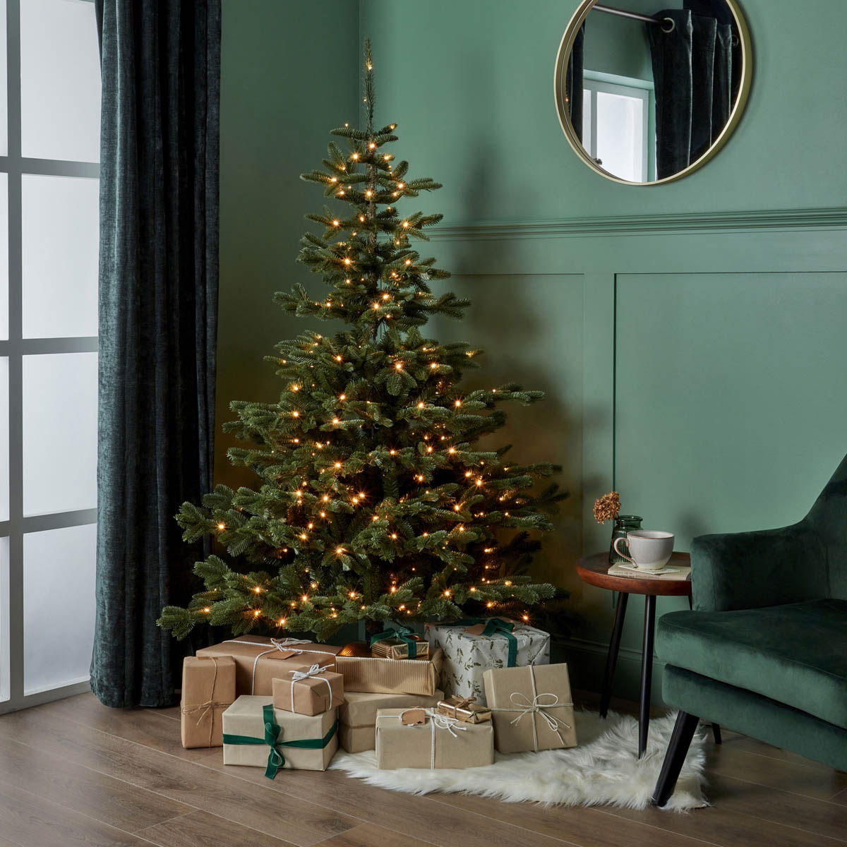 6ft Full Nordmann Warm white LED Hinged Pre-lit Artificial Christmas tree - Green - Image 4