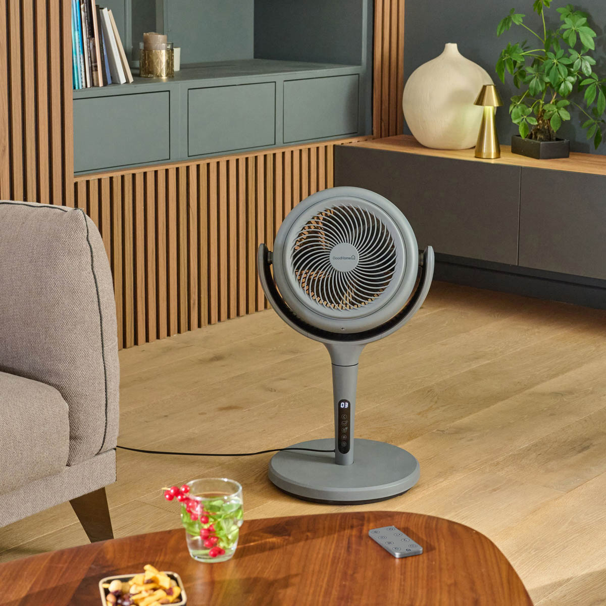 Pedestal Fan Adjustable Height Grey Oscillating Tilt Timer Powerful Cooler 8" - Image 5