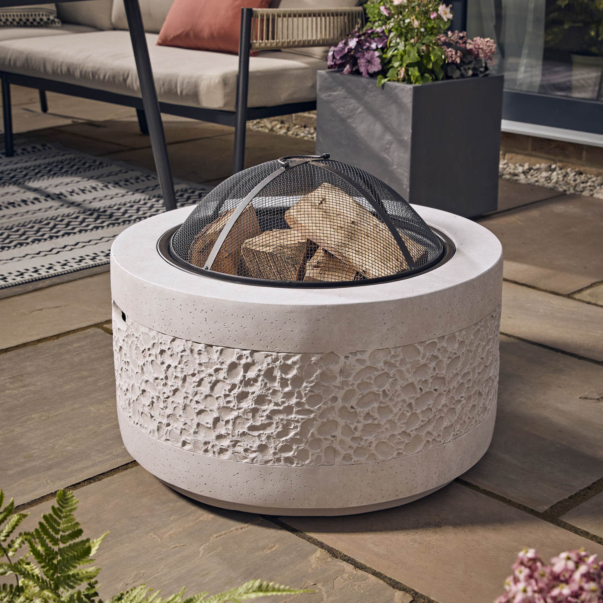 La Hacienda Firepit Steel Matt Grey Round Stone Effect Garden Outdoor Heater - Image 3