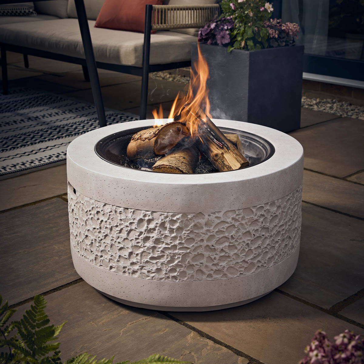 La Hacienda Firepit Steel Matt Grey Round Stone Effect Garden Outdoor Heater - Image 5