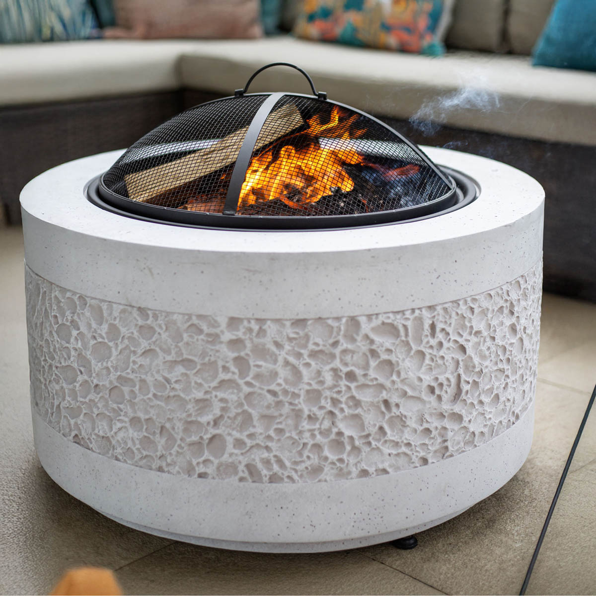 La Hacienda Firepit Steel Matt Grey Round Stone Effect Garden Outdoor Heater - Image 7