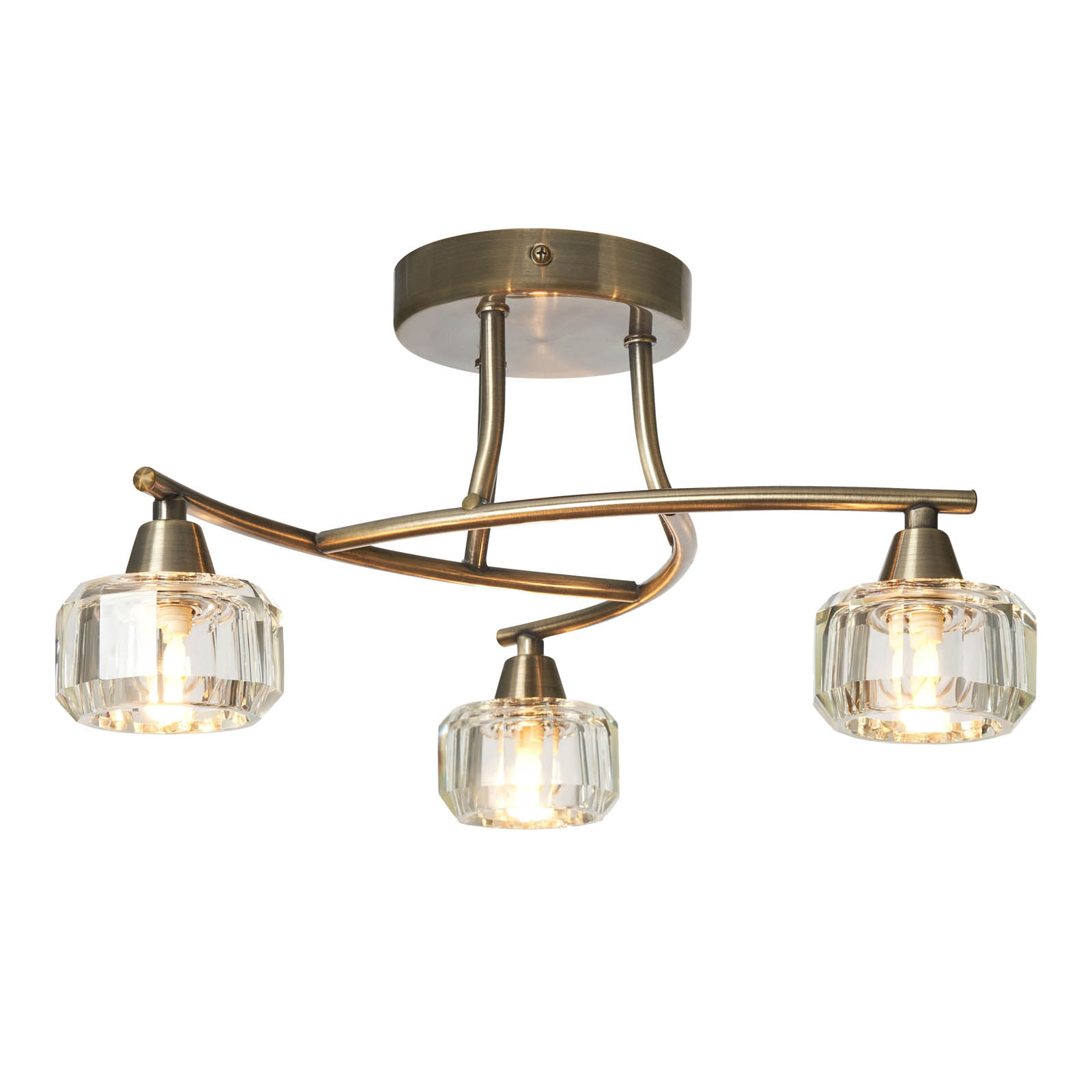 Ceiling Light LED 3 Lamp Warm White Satin Glass Metal Antique Brass Effect - Image 3