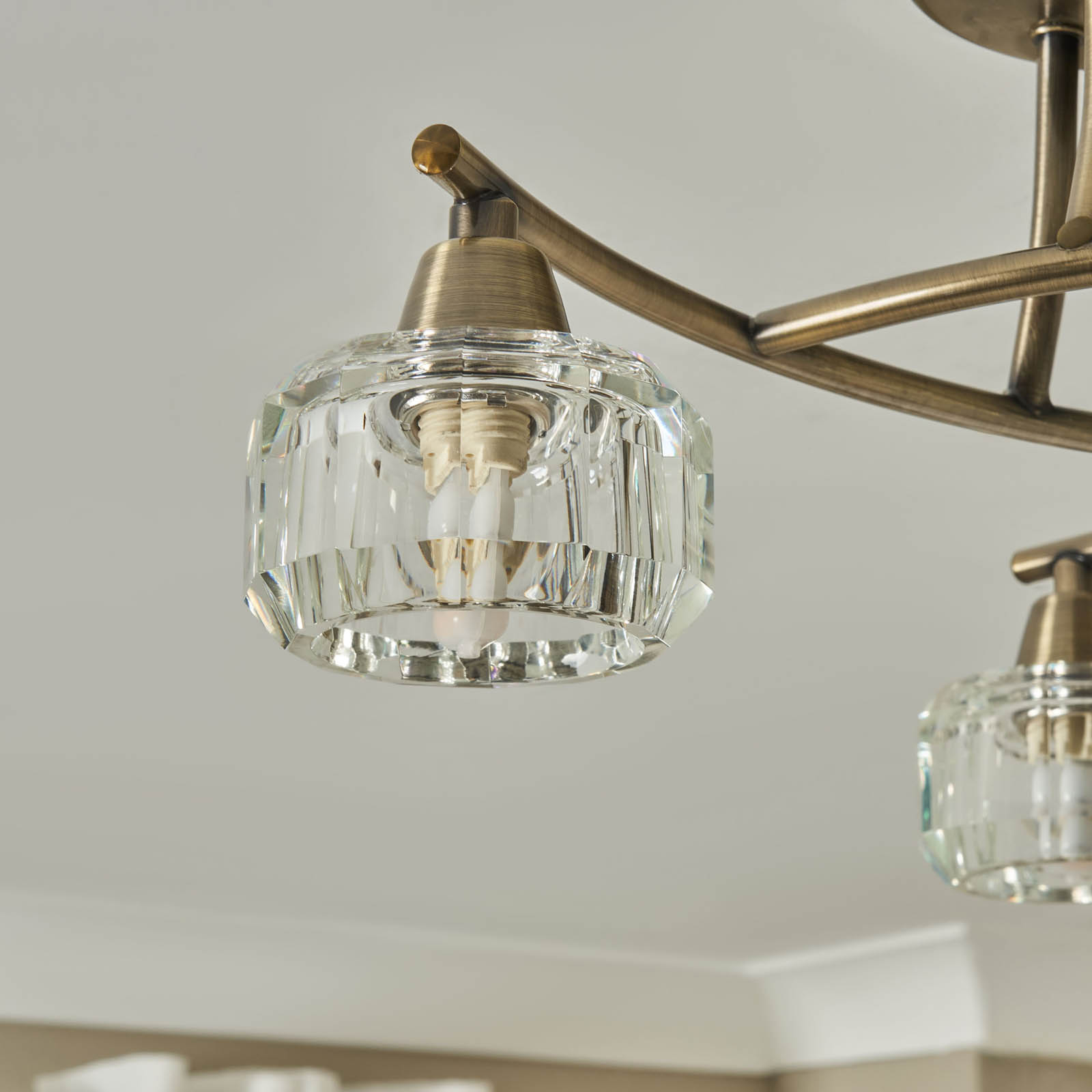 Ceiling Light LED 3 Lamp Warm White Satin Glass Metal Antique Brass Effect - Image 5