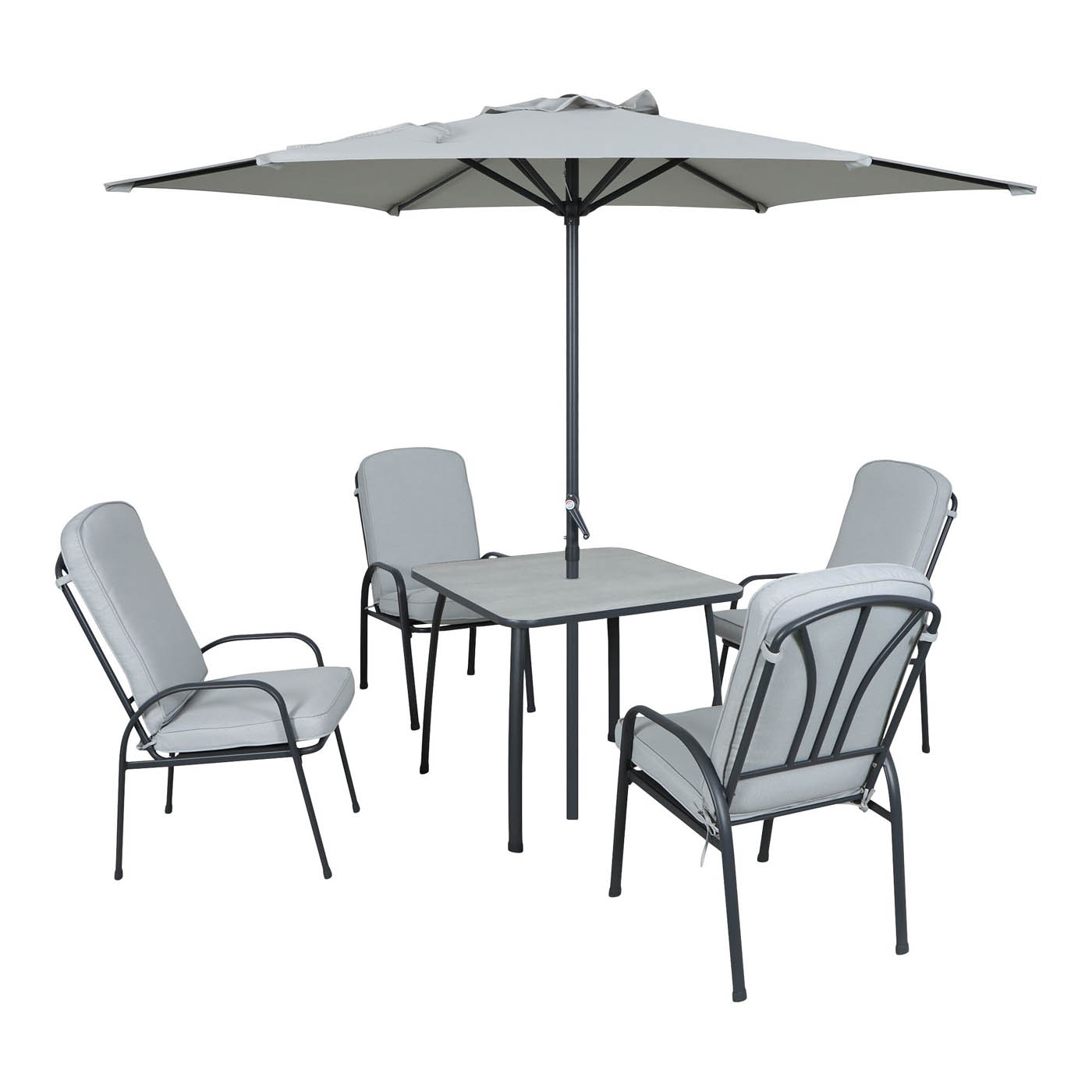 Garden Furniture Dining Set 4 Seater Grey Metal Table Chairs Parasol Outdoor - Image 1