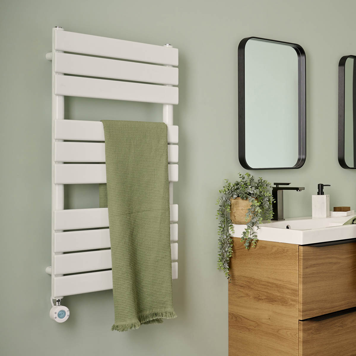 Electric Towel Rail Radiator White Flat Bathroom Warmer Ladder (H)93x(W)50cm - Image 5