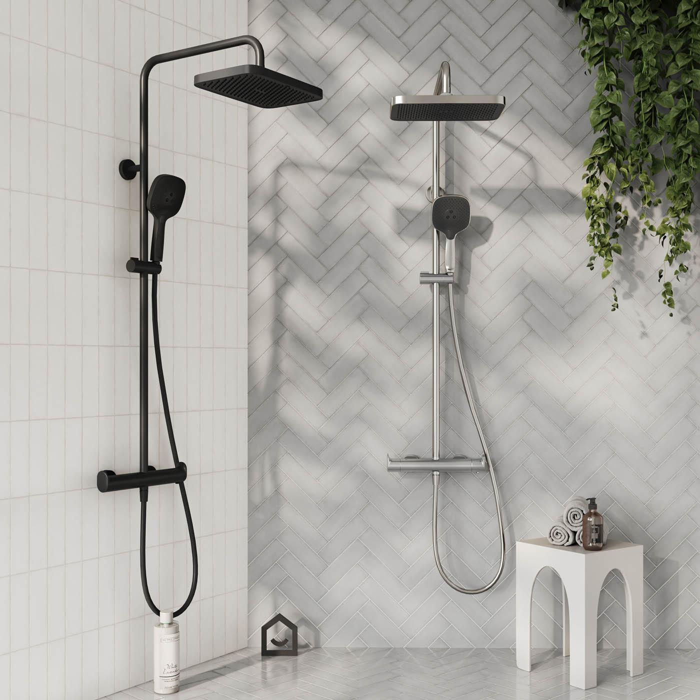 Thermostatic Mixer Shower Matt Black 3 Spray Patterns Exposed Dual Square Head - Image 2